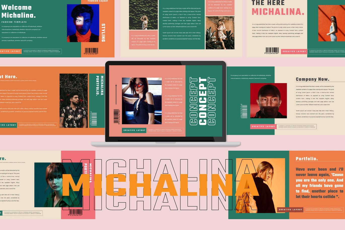 潮流撞色服装作品集演示文稿设计模板素材 MICHALINA Powerpoint Template_img_2