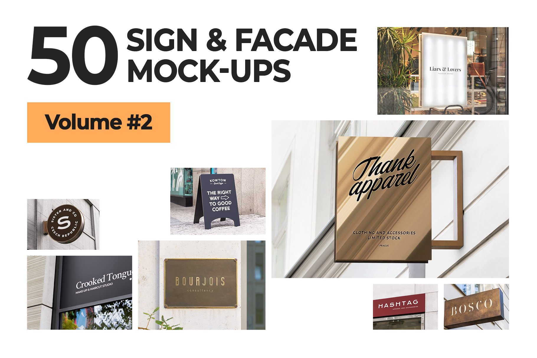 50个街头门店招牌标牌徽标Logo设计贴图PSD样机套装 Sign Facade Logo Mockup Bundle 2_img_2