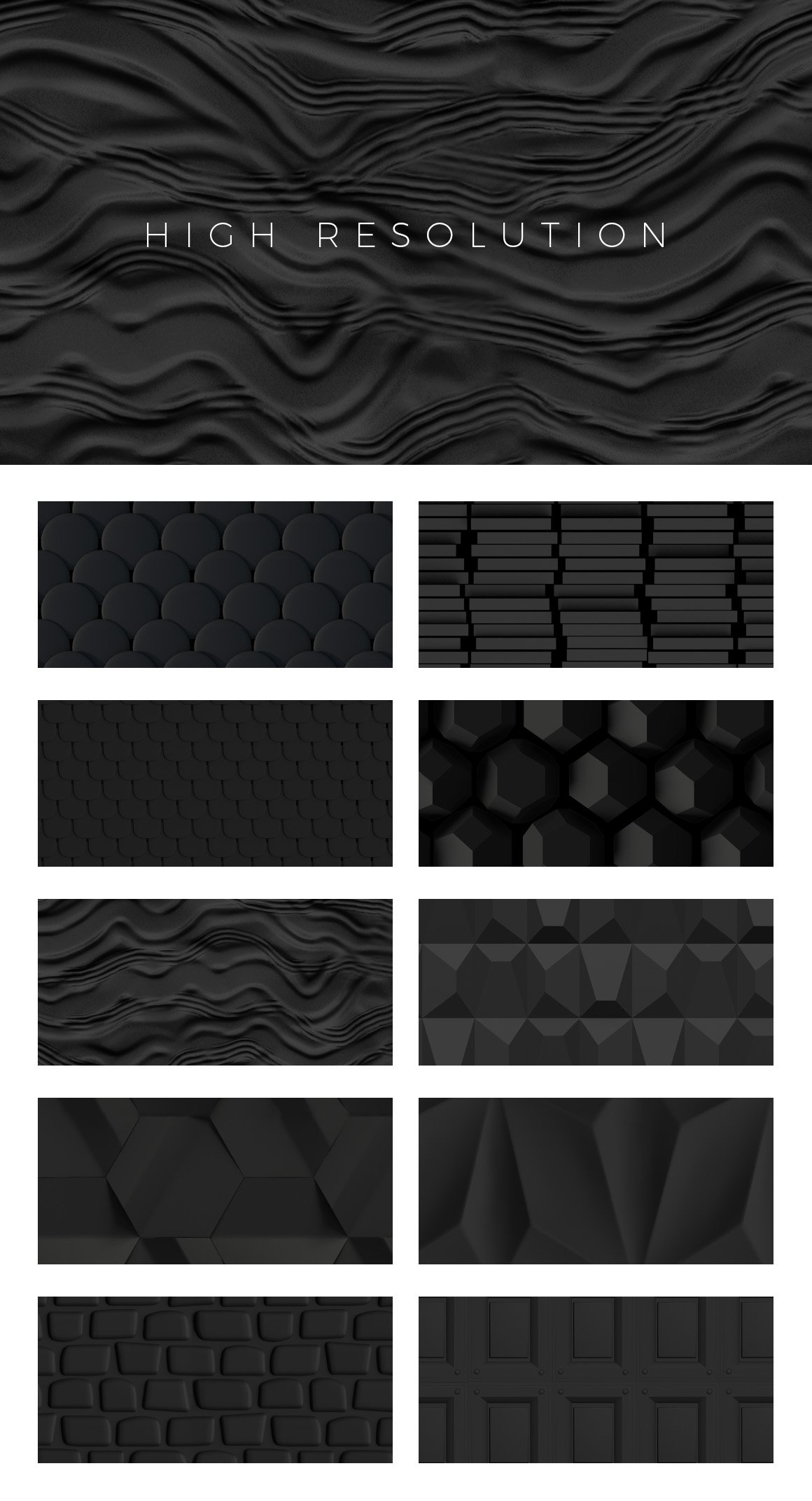 抽象黑色哑光3D图案装饰背景纹理图片设计素材 3D Patterns Matte Black Edition_img_2