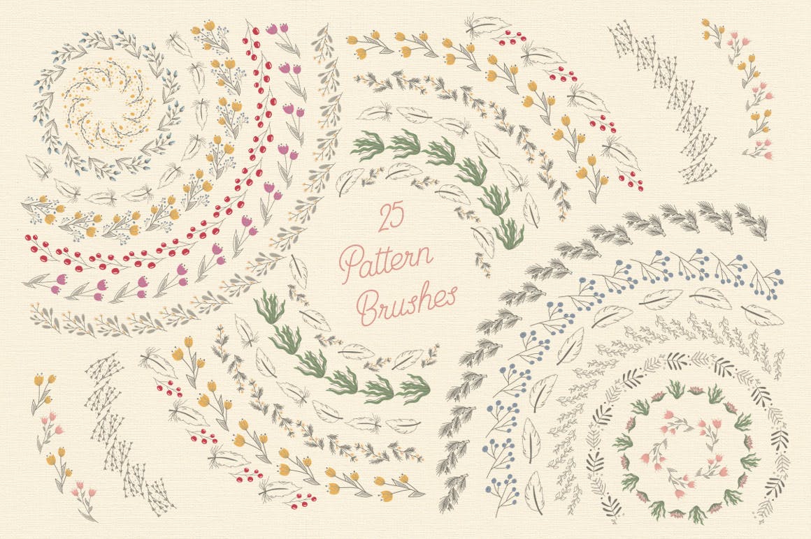 25个花卉树叶矢量笔刷素材 Floral Pattern Brushes For Illustrator_img_2