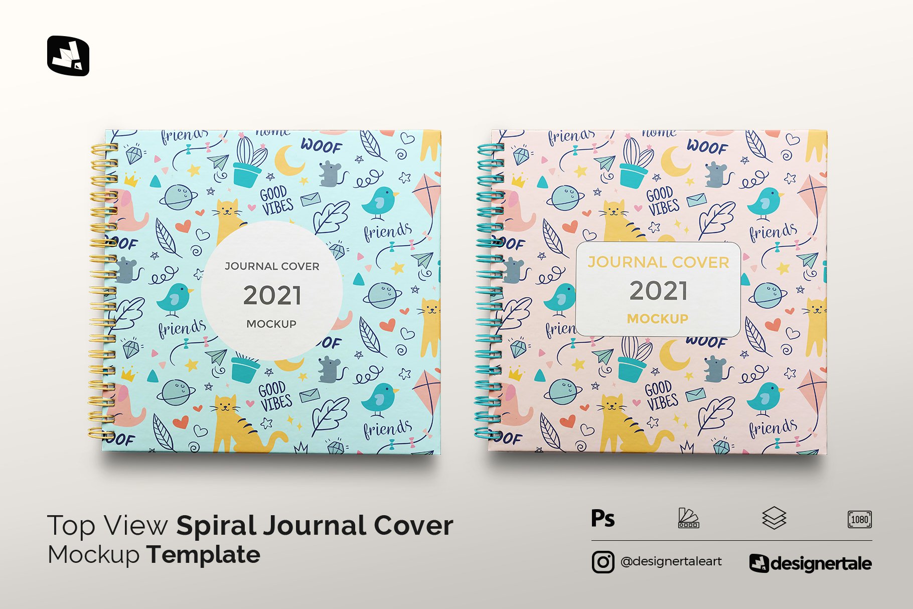 顶视图螺旋办公笔记本封面设计展示样机素材 Top View Spiral Journal Cover Mockup_img_2