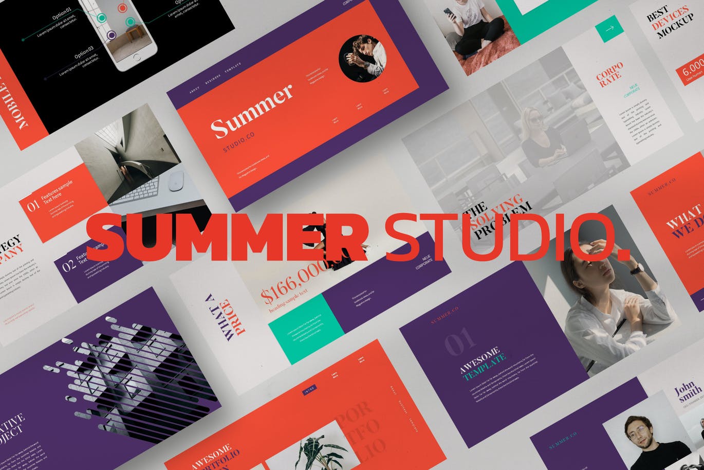 潮流撞色摄影作品集设计PPT幻灯片模板 Summer Powerpoint Template_img_2