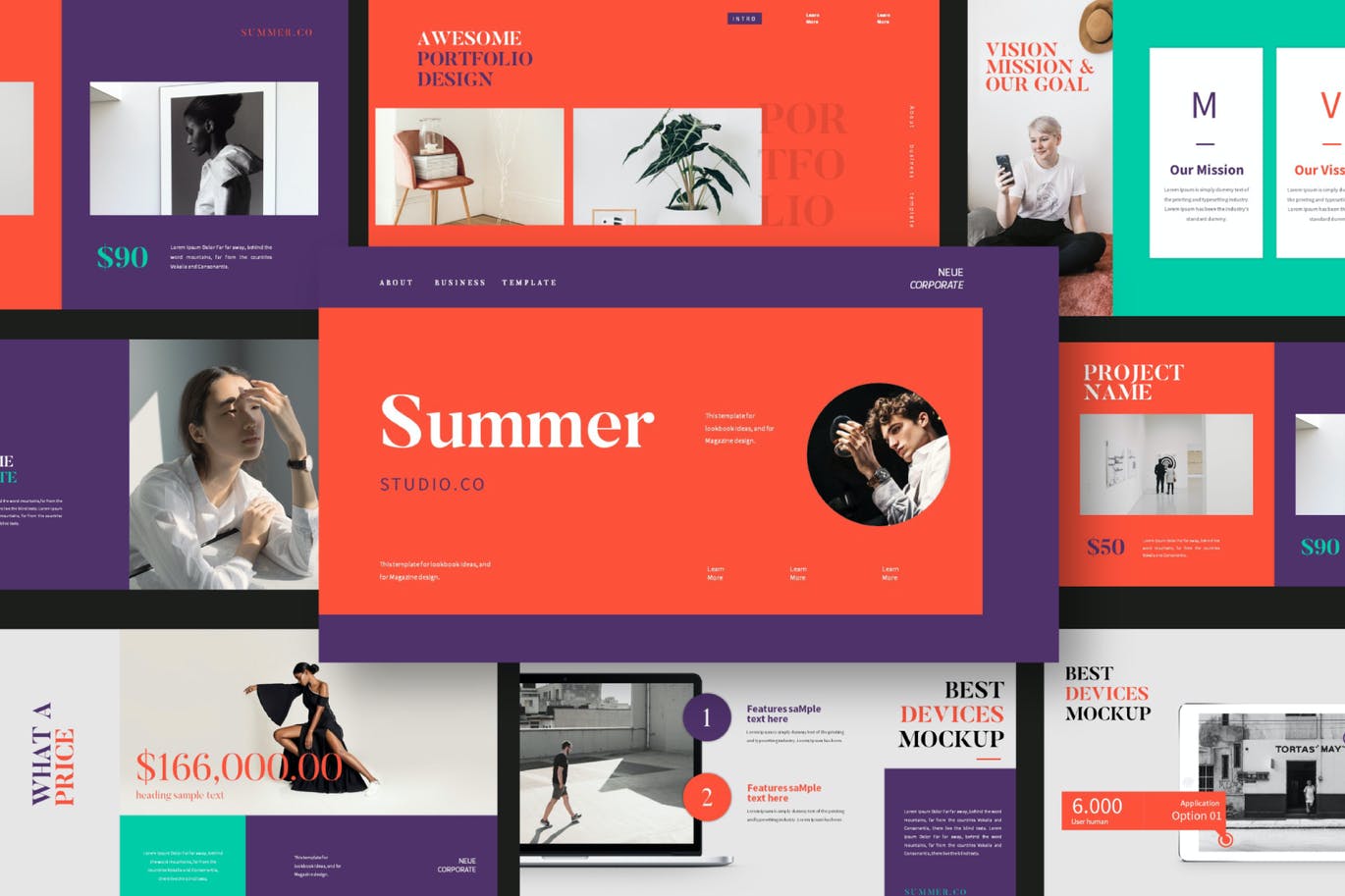 潮流撞色摄影作品集设计PPT幻灯片模板 Summer Powerpoint Template_img_2