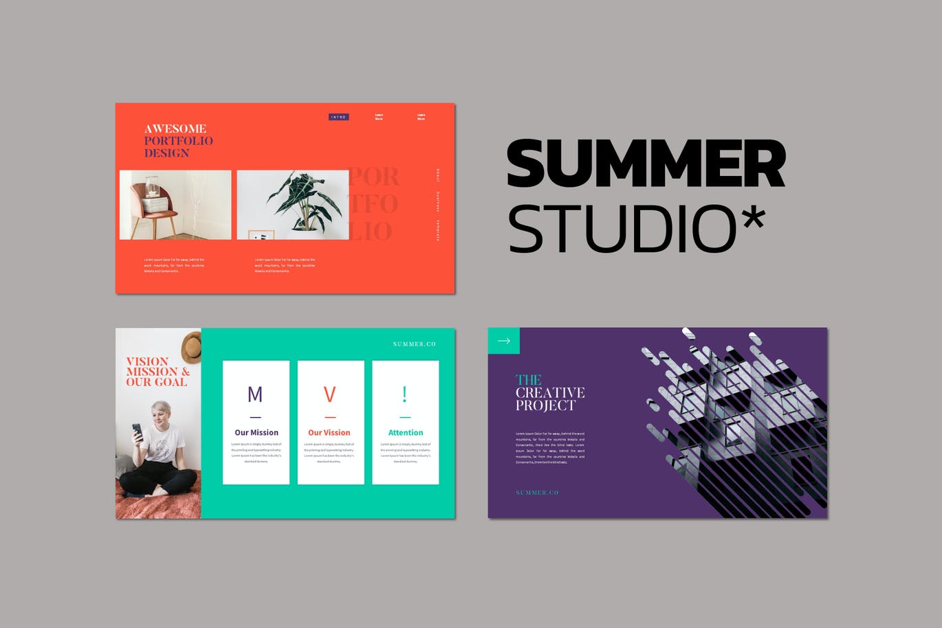 潮流撞色摄影作品集设计PPT幻灯片模板 Summer Powerpoint Template_img_2