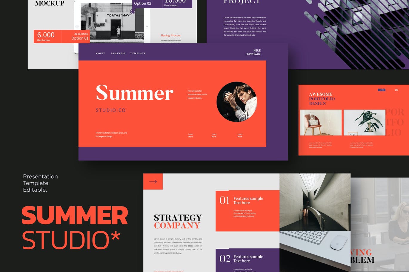 潮流撞色摄影作品集设计PPT幻灯片模板 Summer Powerpoint Template_img_2