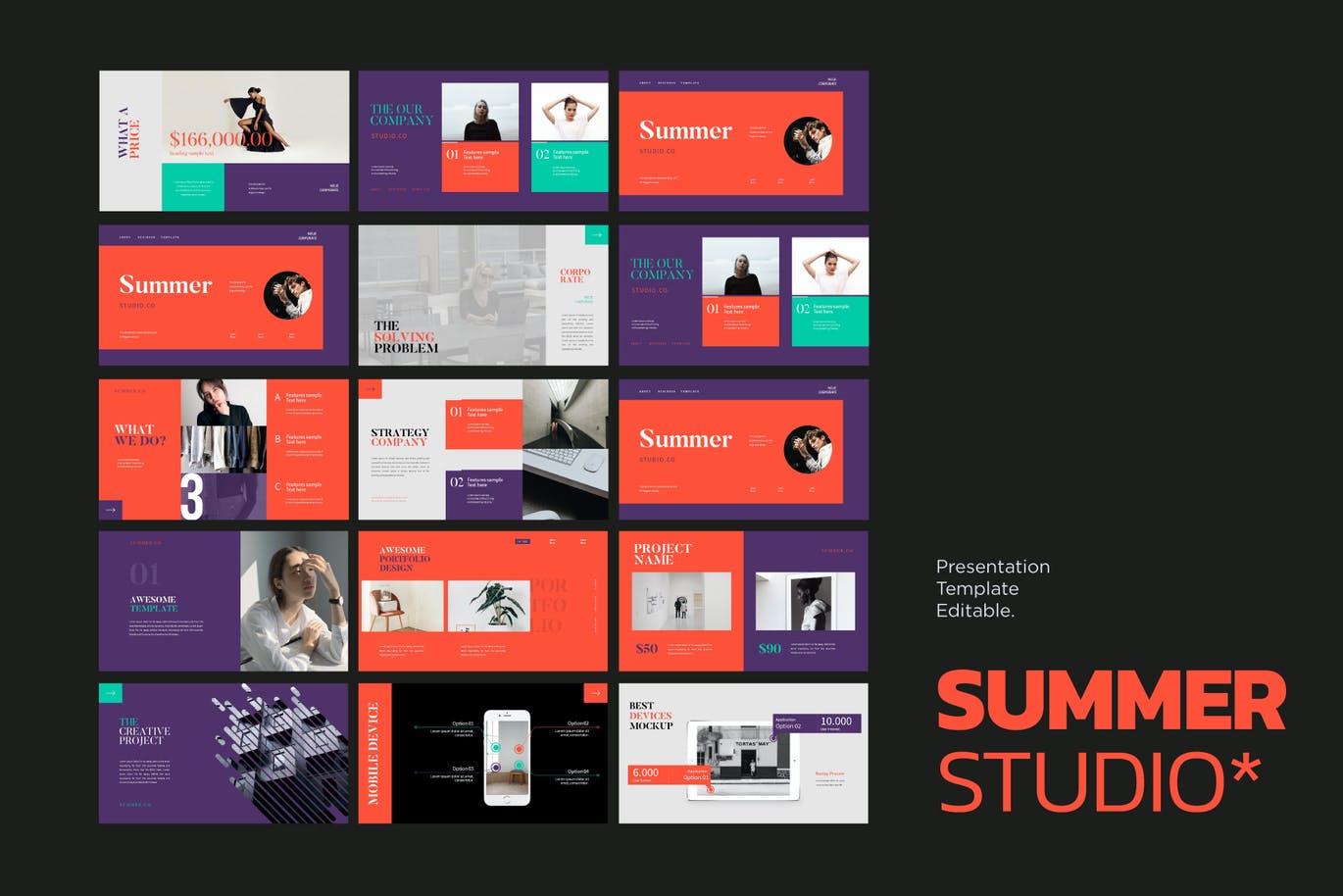 潮流撞色摄影作品集设计PPT幻灯片模板 Summer Powerpoint Template_img_2