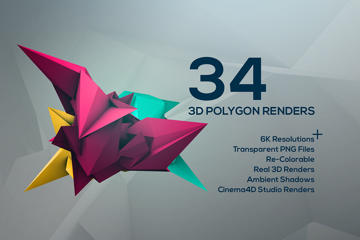 34款3D渲染抽象几何图形PNG透明图片素材 3D Geometric Polygon Renders_img_2