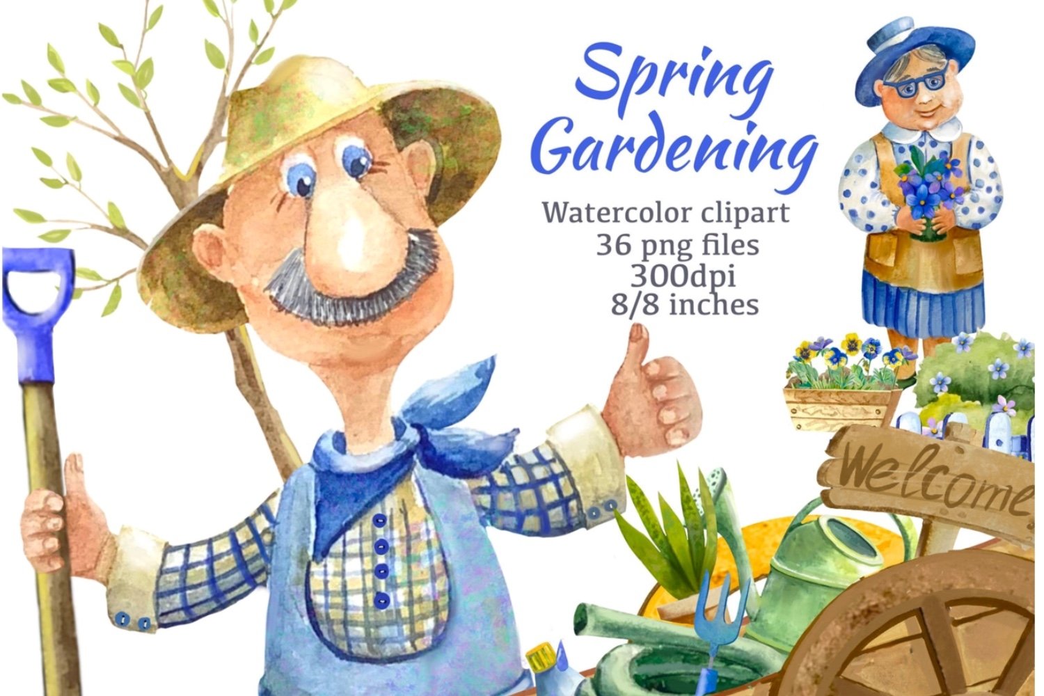 36个乡村花园农夫手绘剪贴画PNG透明图片素材 Spring Gardening Clipart_img_2