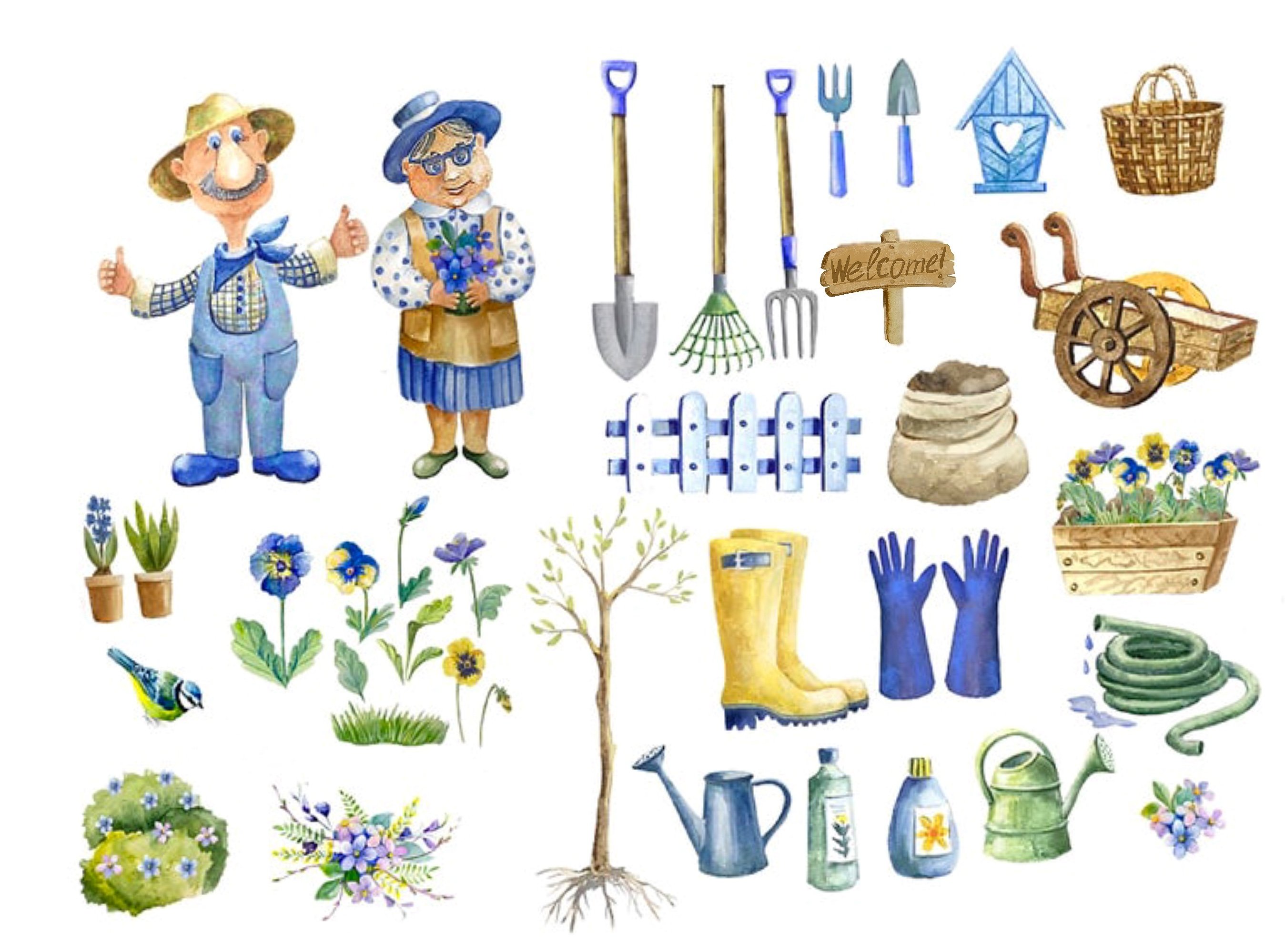 36个乡村花园农夫手绘剪贴画PNG透明图片素材 Spring Gardening Clipart_img_2