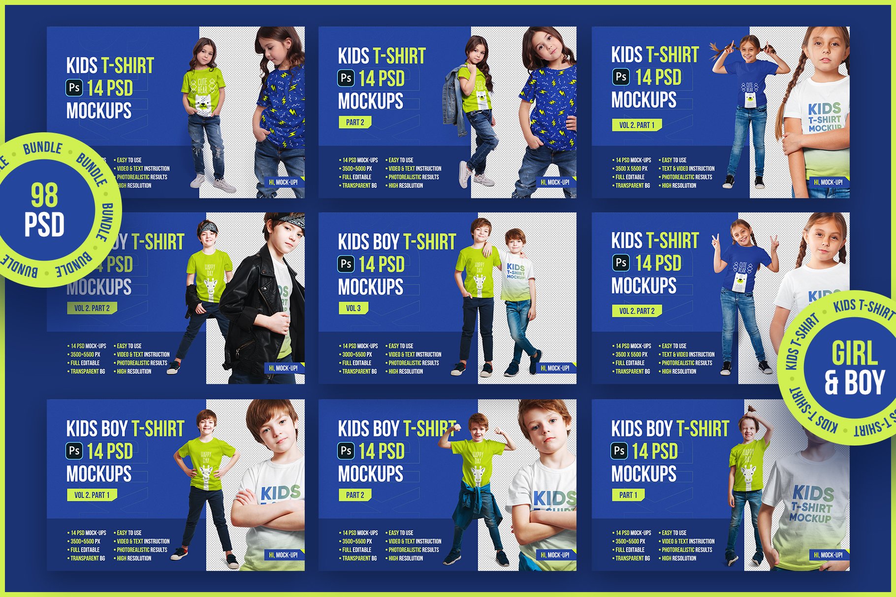 126款儿童服装印花图案设计展示样机PSD模板套装 Kids T-Shirt PSD Mockups Bundle_img_2