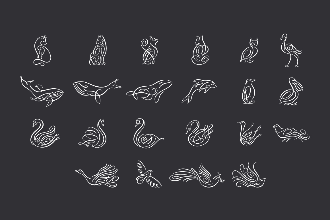 40款动物主题线条Procreate笔刷&AI矢量图案套装 Animal Flourish Icons & Brushes_img_2