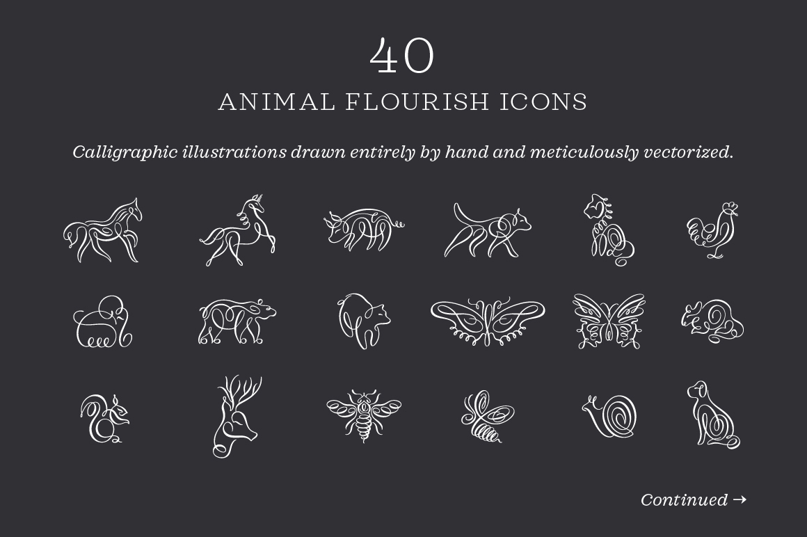 40款动物主题线条Procreate笔刷&AI矢量图案套装 Animal Flourish Icons & Brushes_img_2