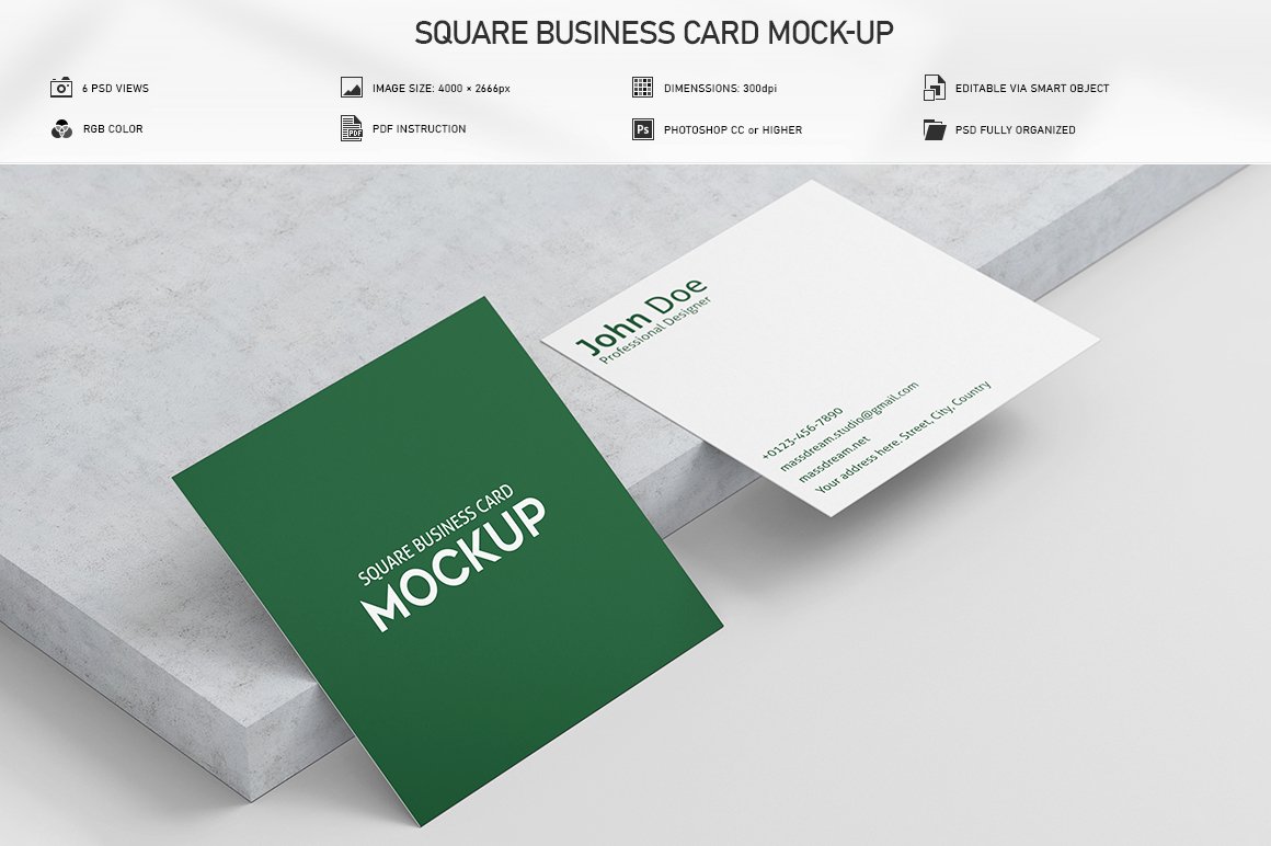 6款方形名片卡片设计展示PSD样机模板 Square Business Card Mock-Up_img_2