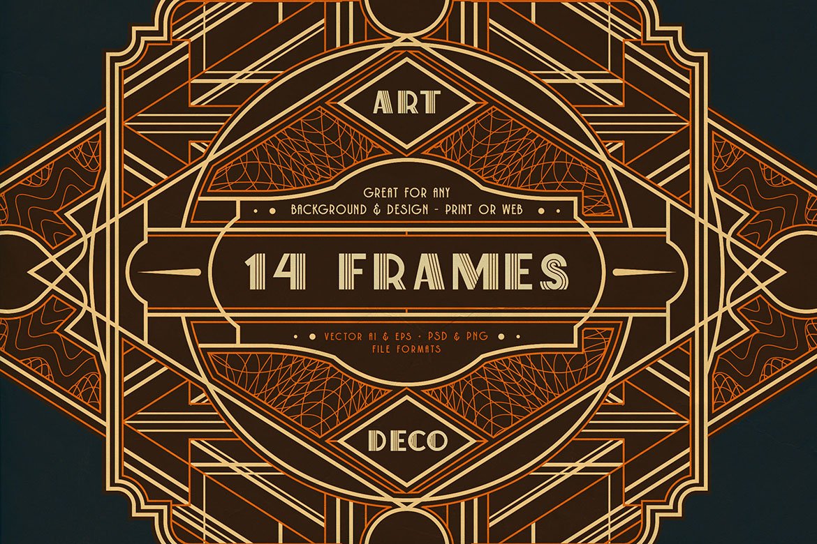 14款复古工业机械几何边框相框矢量设计素材 14 ArtDeco Line Frames_img_2