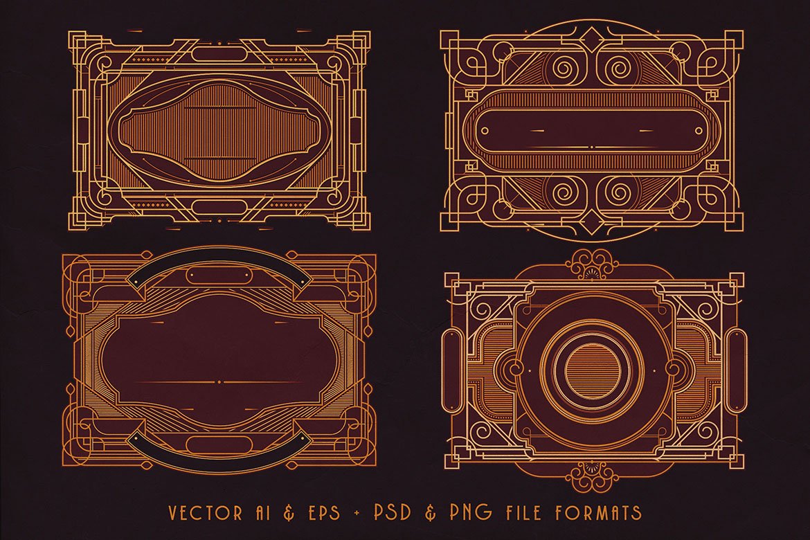 14款复古工业机械几何边框相框矢量设计素材 14 ArtDeco Line Frames_img_2