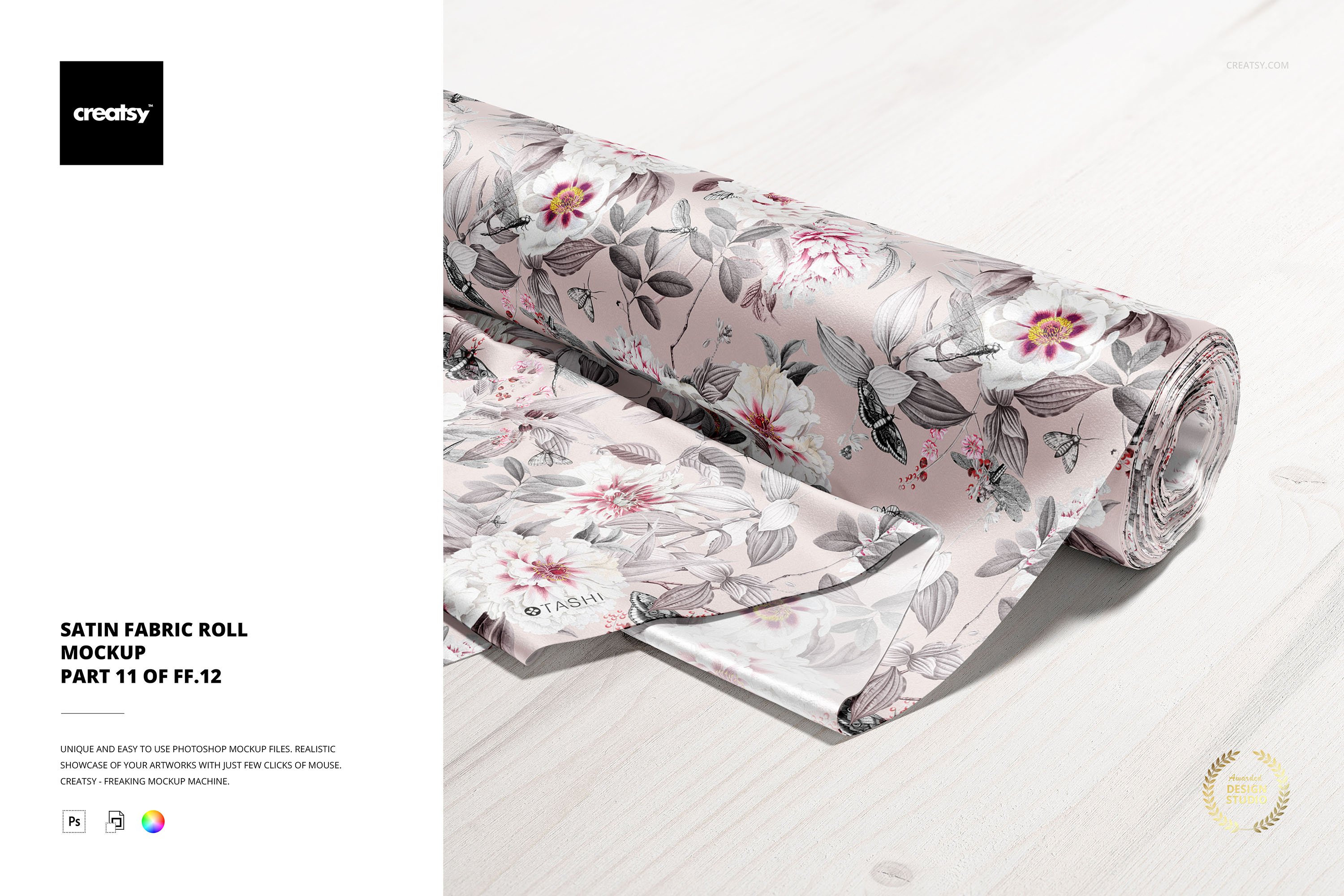 绸缎纺织面料布料印花图案设计展示贴图样机 Satin Fabric Roll Mockup (11FFv.12)_img_2