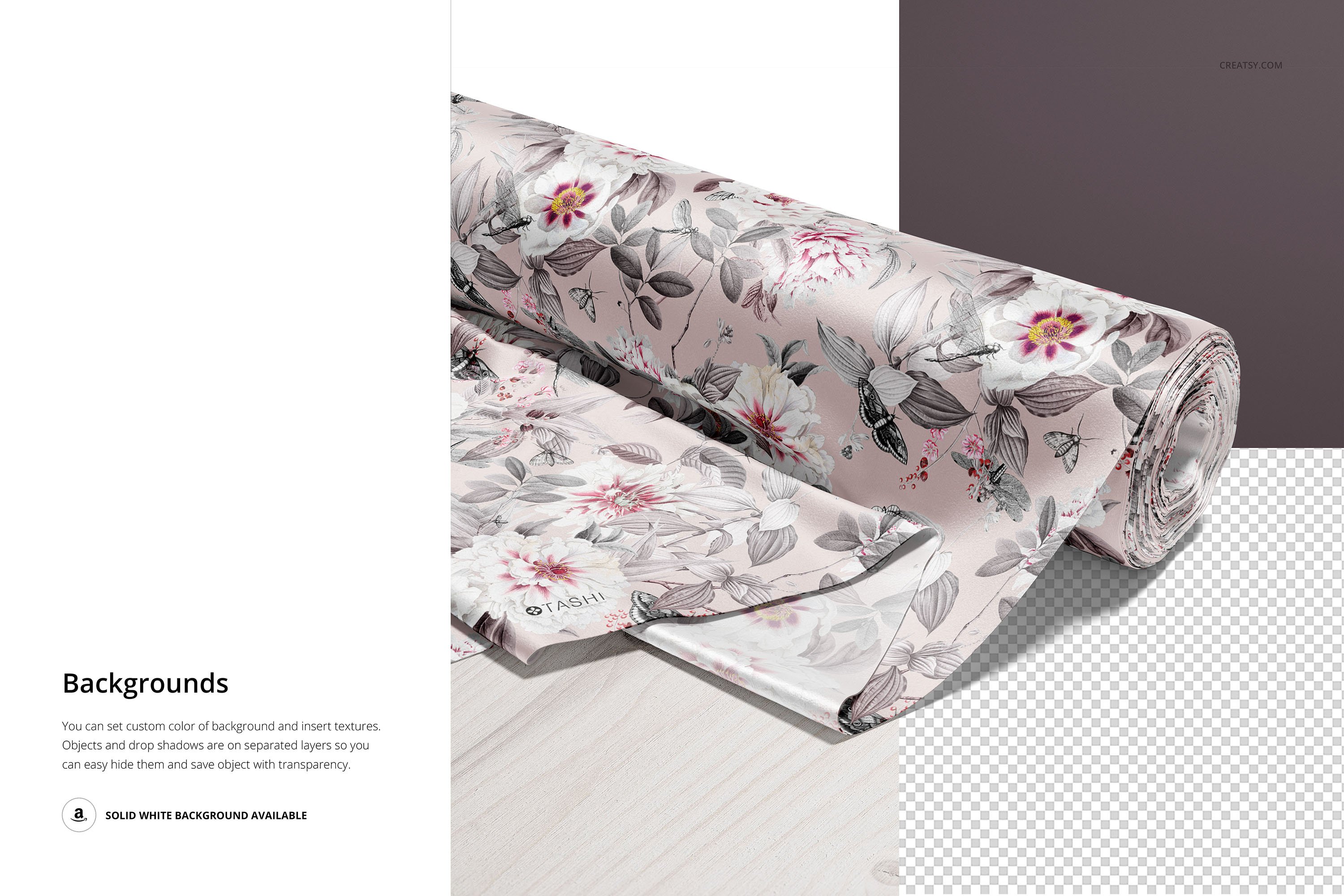 绸缎纺织面料布料印花图案设计展示贴图样机 Satin Fabric Roll Mockup (11FFv.12)_img_2