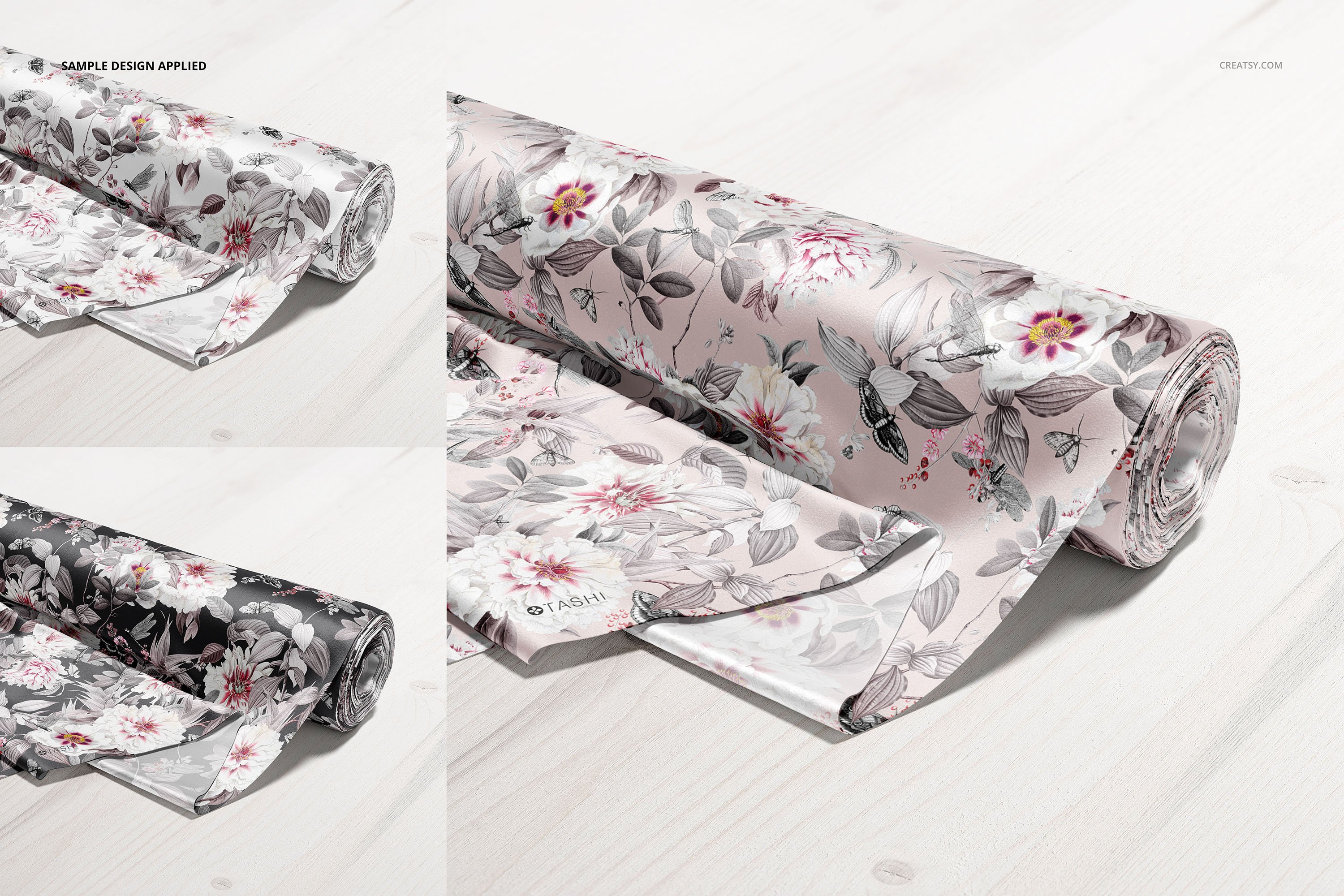 绸缎纺织面料布料印花图案设计展示贴图样机 Satin Fabric Roll Mockup (11FFv.12)_img_2