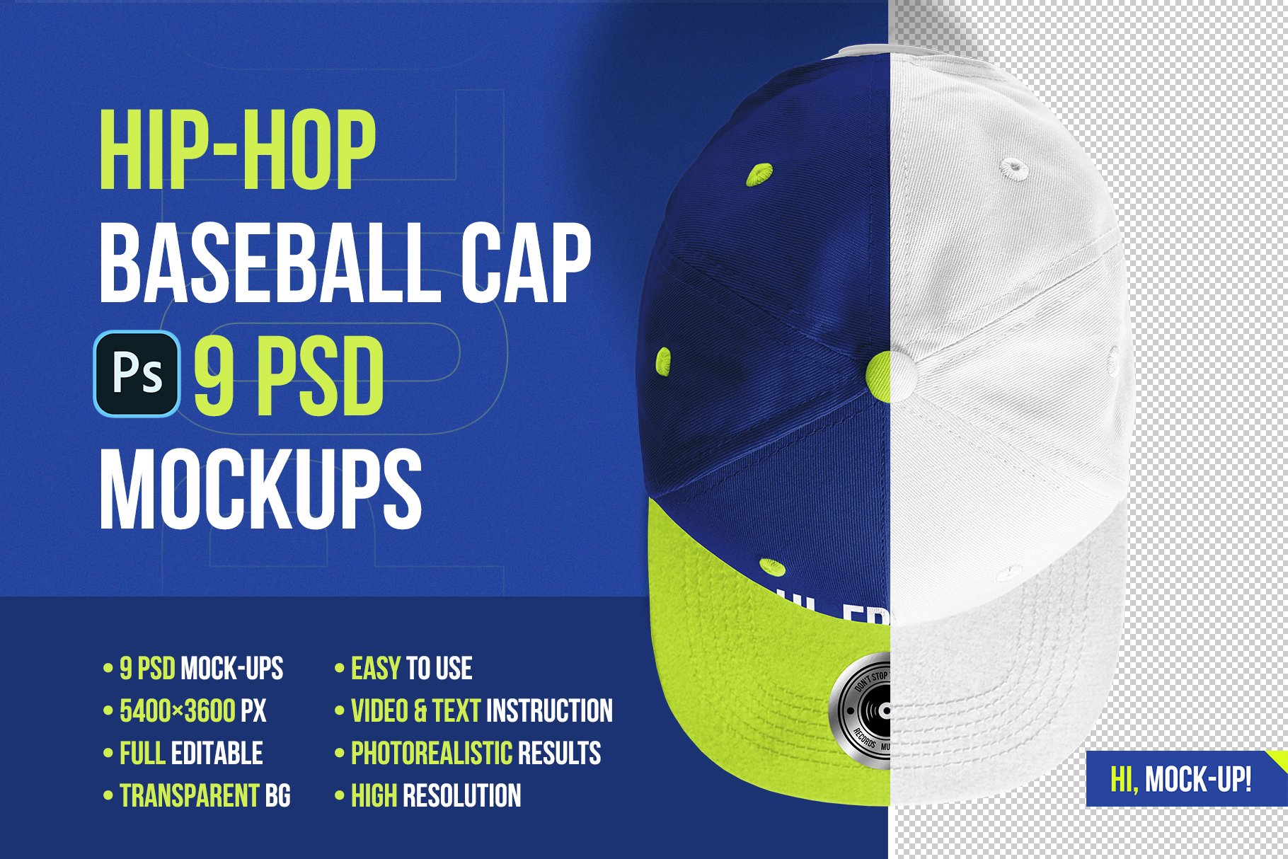 9款嘻哈棒球帽设计展示PS贴图样机模板 Hip-Hop Baseball Cap Mockups_img_2