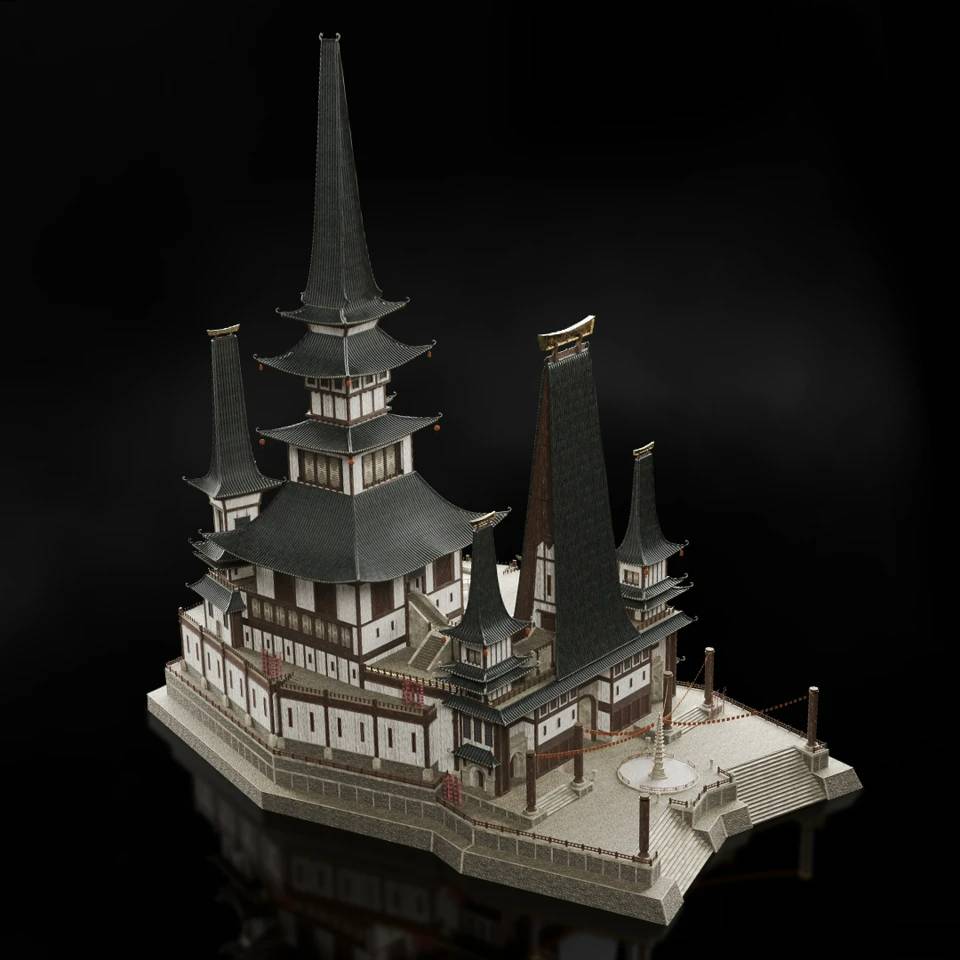 复古梦幻宏伟东方宗庙塔楼房屋广场建筑设计3D模型素材 Kitbash3D - Shangri-La_img_3