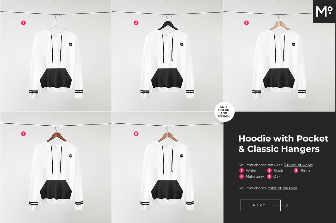 带口袋连衣帽卫衣印花图案设计展示贴图样机模板 Hoodie with Pocket & Hangers Mock-up_img_2