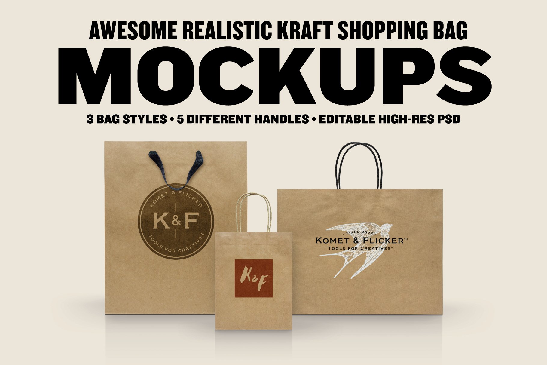 逼真牛皮纸购物手提纸袋设计展示样机模板 Realistic Kraft Shopping Bag Mockups_img_2