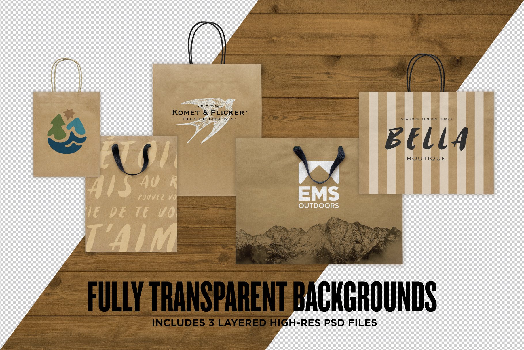 逼真牛皮纸购物手提纸袋设计展示样机模板 Realistic Kraft Shopping Bag Mockups_img_2