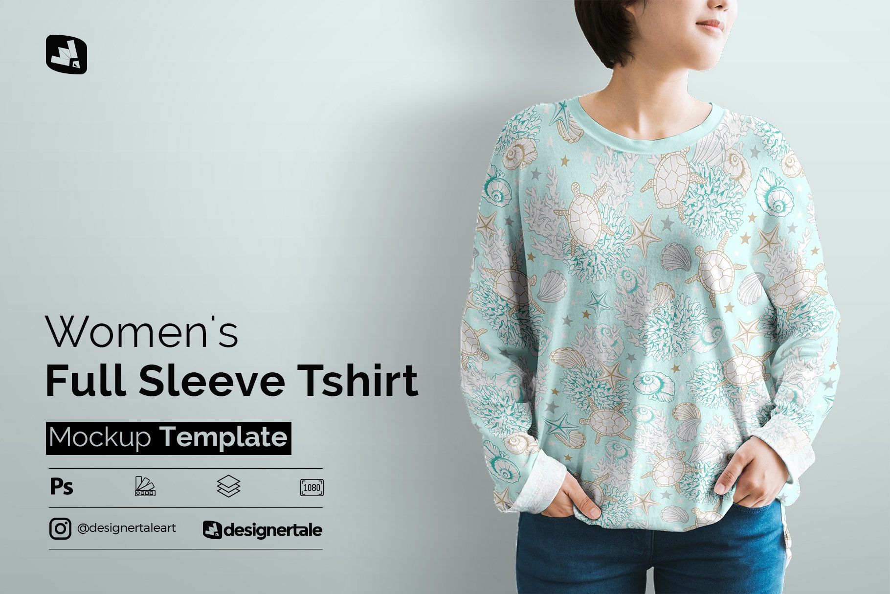 女士半袖T恤印花图案设计展示贴图样机模板素材 Womens Full Sleeve Tshirt Mockup_img_2