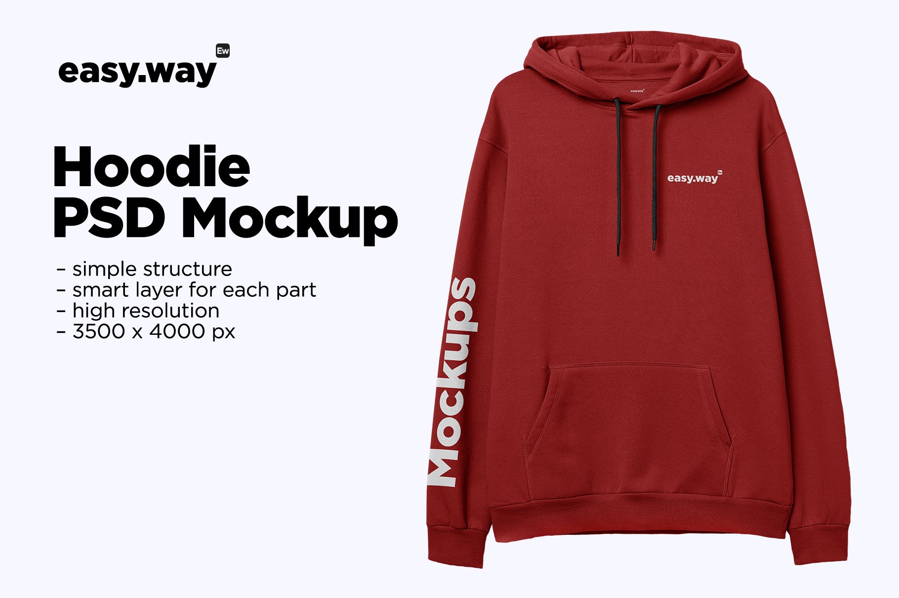 简约连衣帽卫衣印花图案设计展示样机PSD模板 Hooded Sweatshirt PSD Mockup_img_2