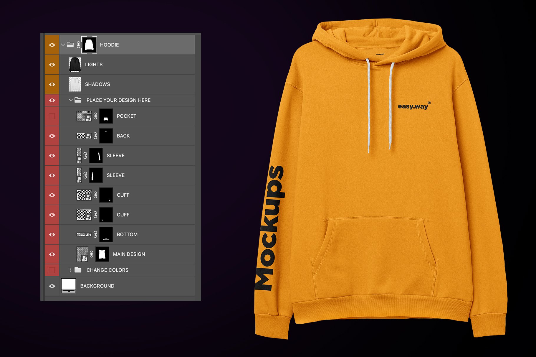 简约连衣帽卫衣印花图案设计展示样机PSD模板 Hooded Sweatshirt PSD Mockup_img_2