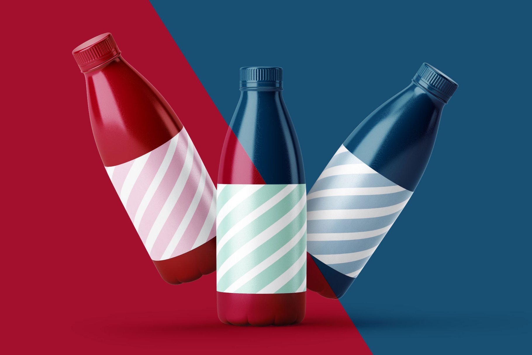 7款牛奶酸奶塑料瓶设计展示贴图样机模板 Plastic Milk Bottle Label Mockup_img_2