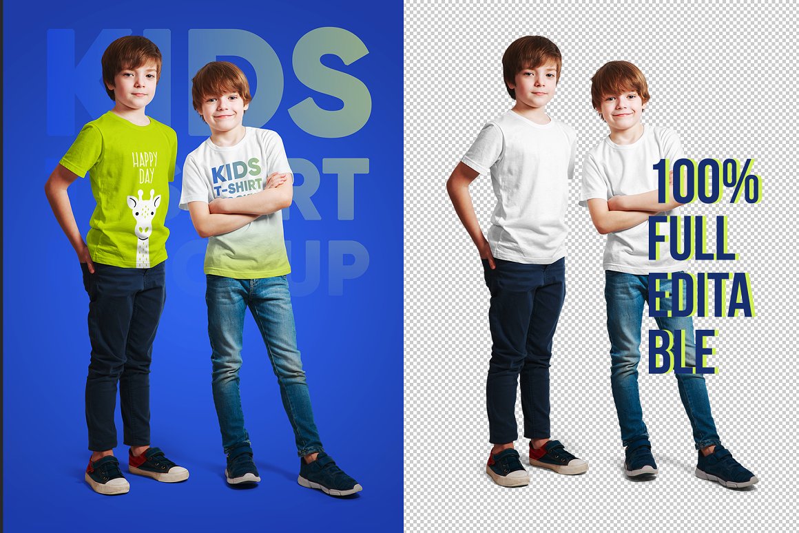 14款儿童半袖T恤印花图案设计展示样机模板 Kids Boy T-Shirt Mockups Vol3_img_2