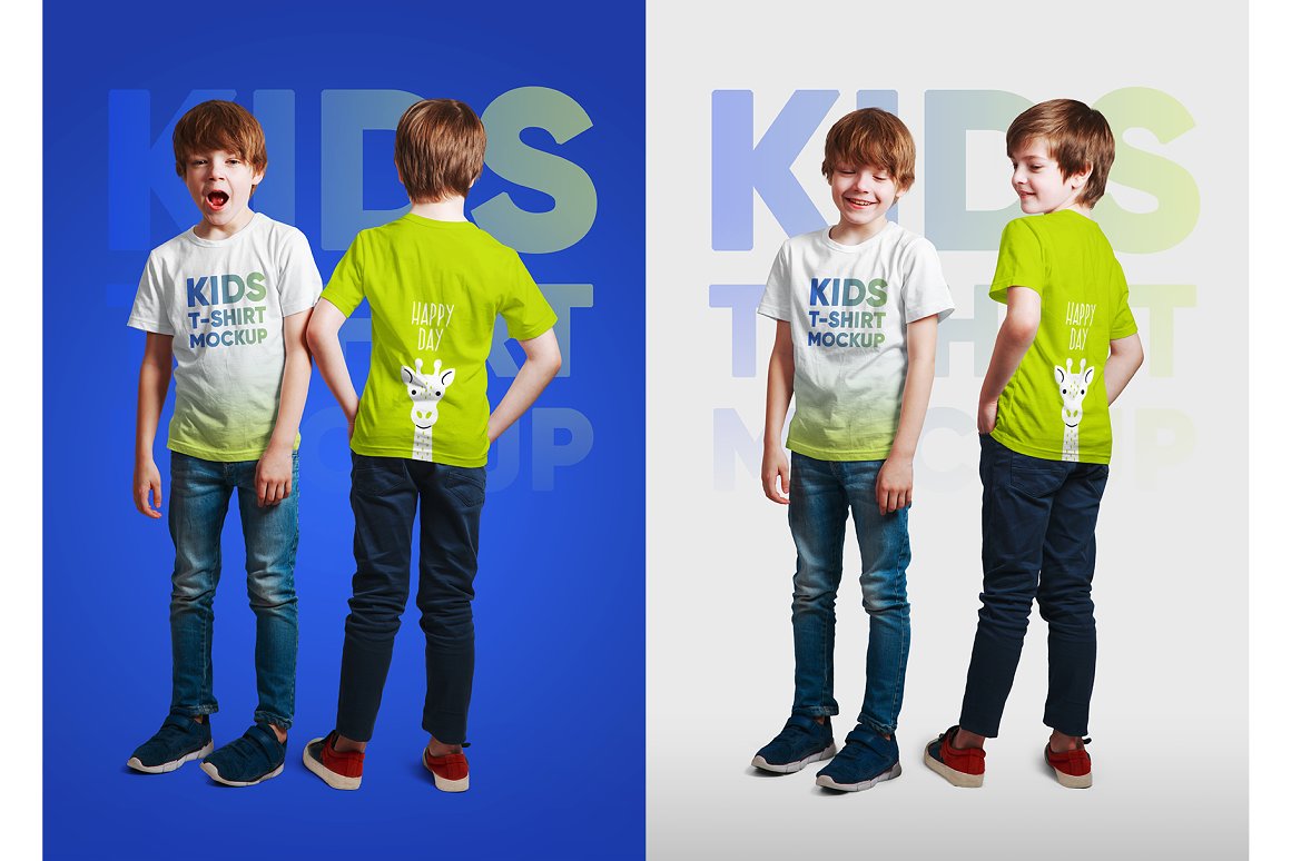 14款儿童半袖T恤印花图案设计展示样机模板 Kids Boy T-Shirt Mockups Vol3_img_2