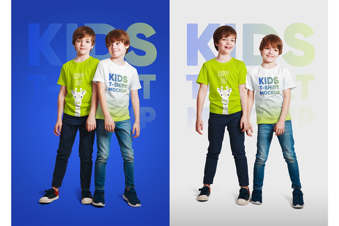 14款儿童半袖T恤印花图案设计展示样机模板 Kids Boy T-Shirt Mockups Vol3_img_2