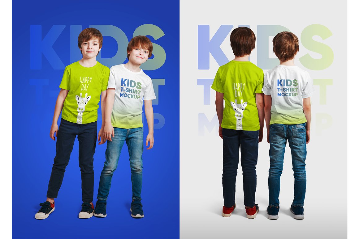 14款儿童半袖T恤印花图案设计展示样机模板 Kids Boy T-Shirt Mockups Vol3_img_2