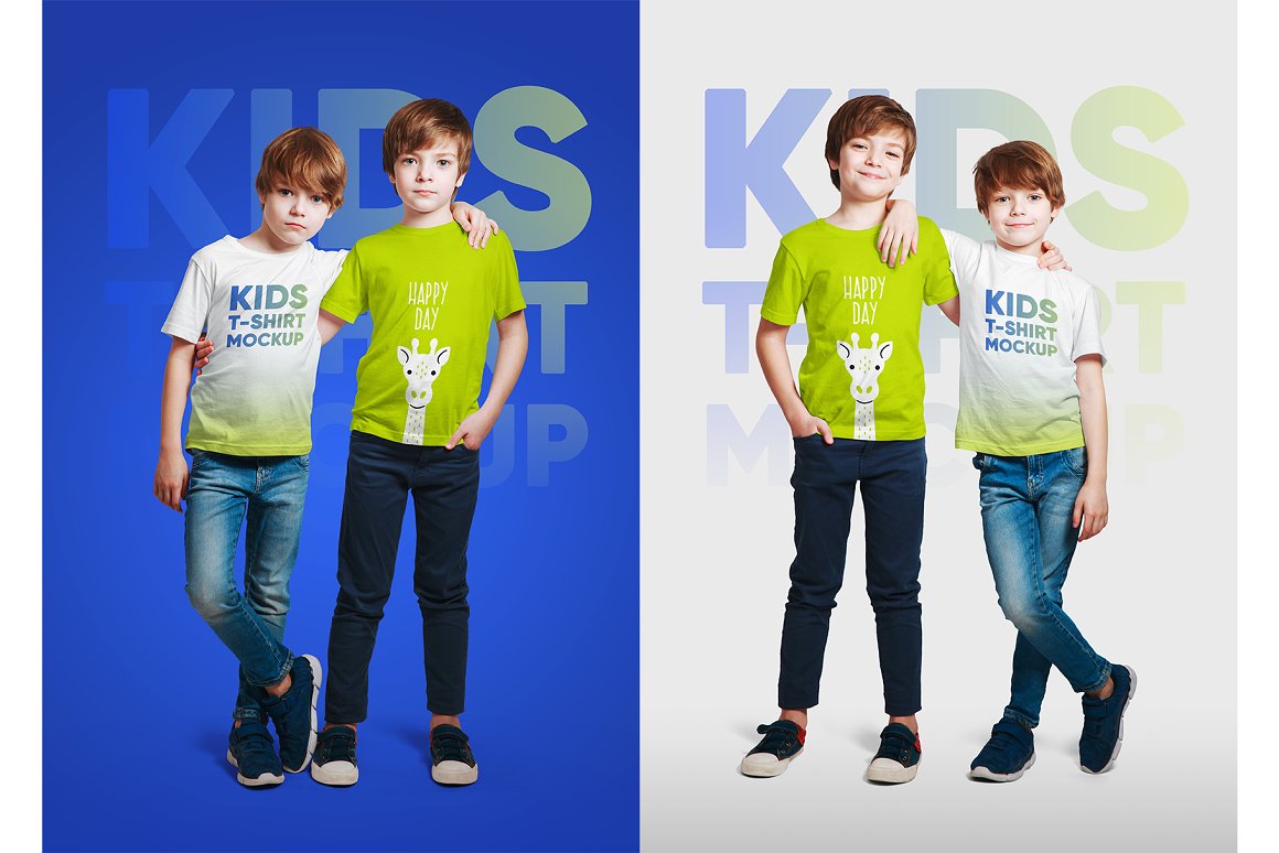 14款儿童半袖T恤印花图案设计展示样机模板 Kids Boy T-Shirt Mockups Vol3_img_2