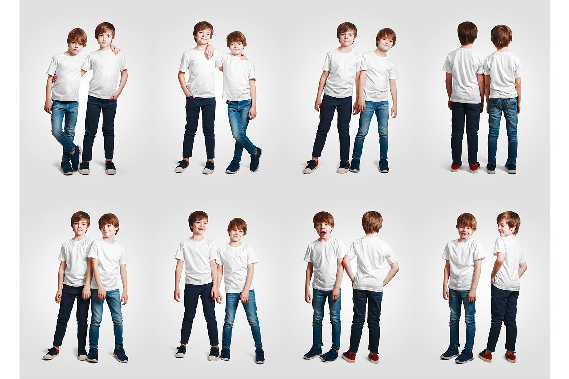 14款儿童半袖T恤印花图案设计展示样机模板 Kids Boy T-Shirt Mockups Vol3_img_2