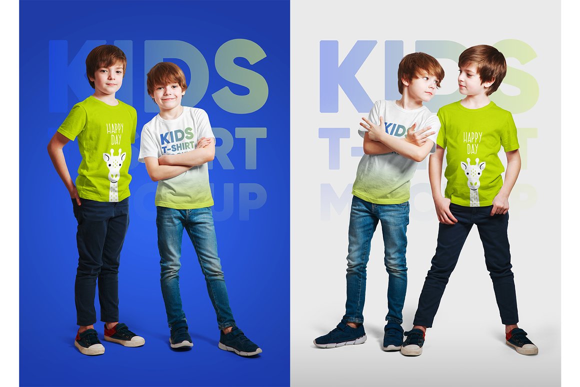 14款儿童半袖T恤印花图案设计展示样机模板 Kids Boy T-Shirt Mockups Vol3_img_2