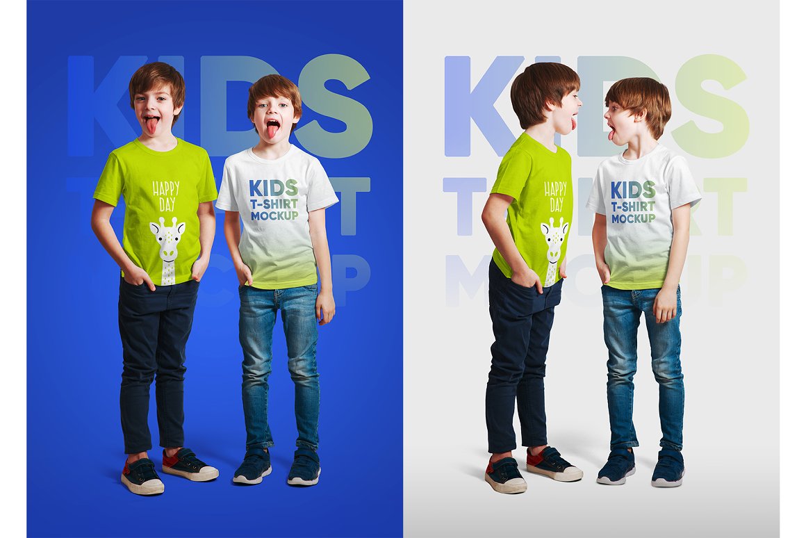 14款儿童半袖T恤印花图案设计展示样机模板 Kids Boy T-Shirt Mockups Vol3_img_2