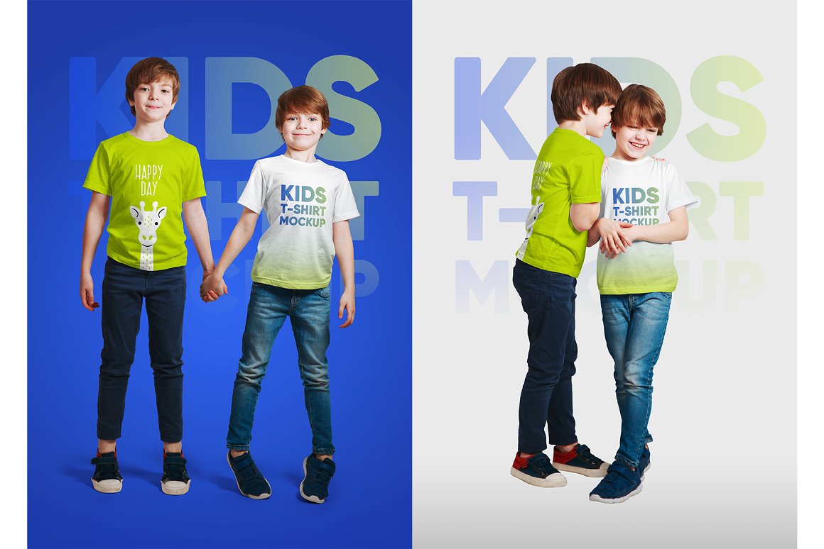 14款儿童半袖T恤印花图案设计展示样机模板 Kids Boy T-Shirt Mockups Vol3_img_2