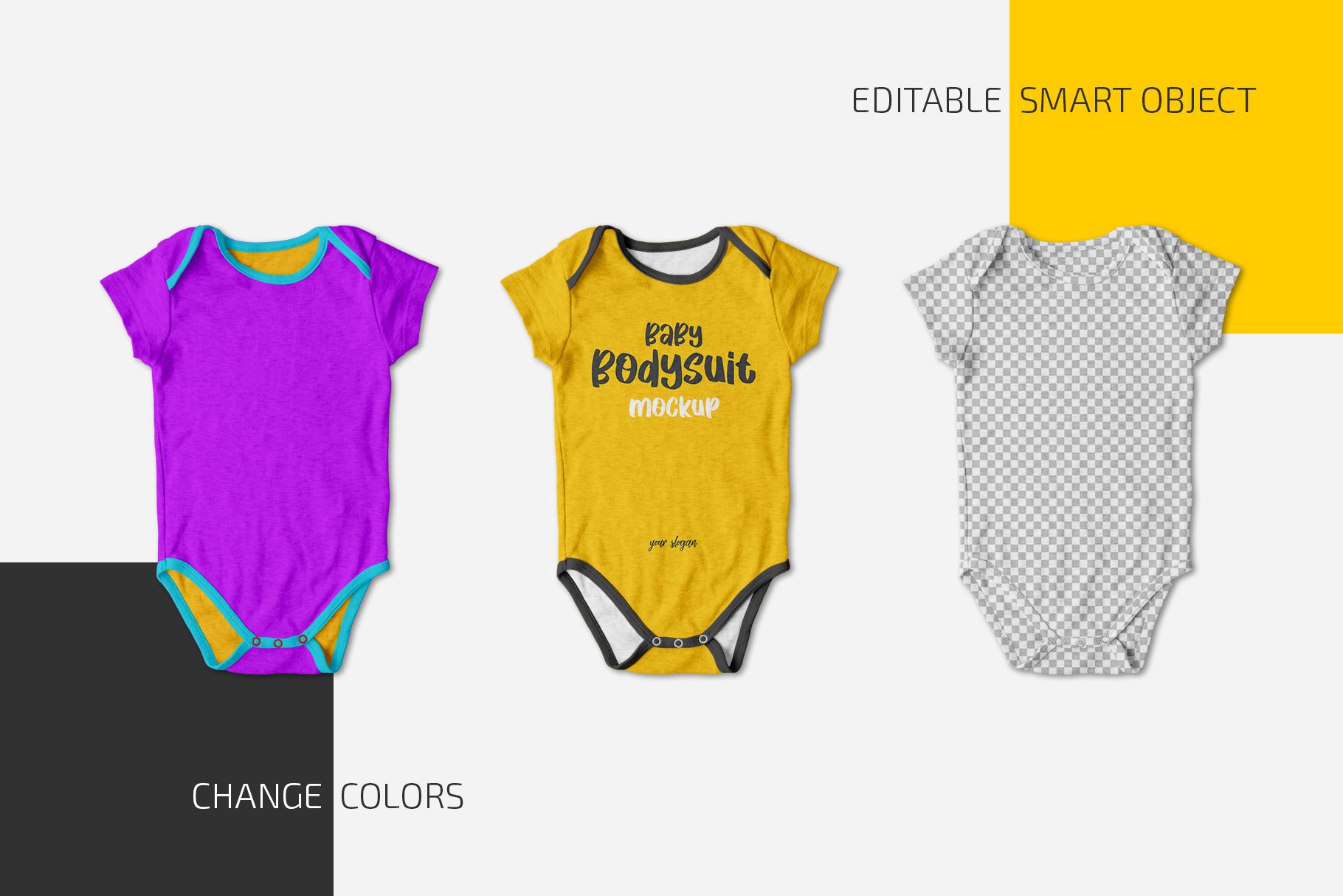 婴儿连衣紧身衣印花图案设计展示样机合集 Baby Bodysuit Mockup Set_img_2