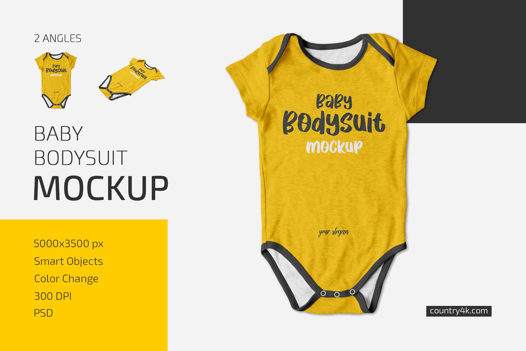 婴儿连衣紧身衣印花图案设计展示样机合集 Baby Bodysuit Mockup Set_img_2