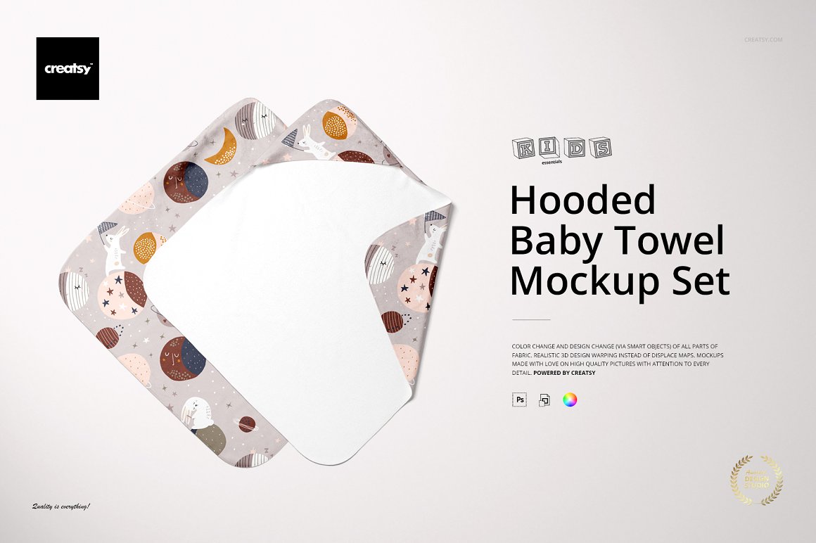 带帽婴儿毛巾印花图案设计PS贴图样机合集 Hooded Baby Towel Mockup Set_img_2