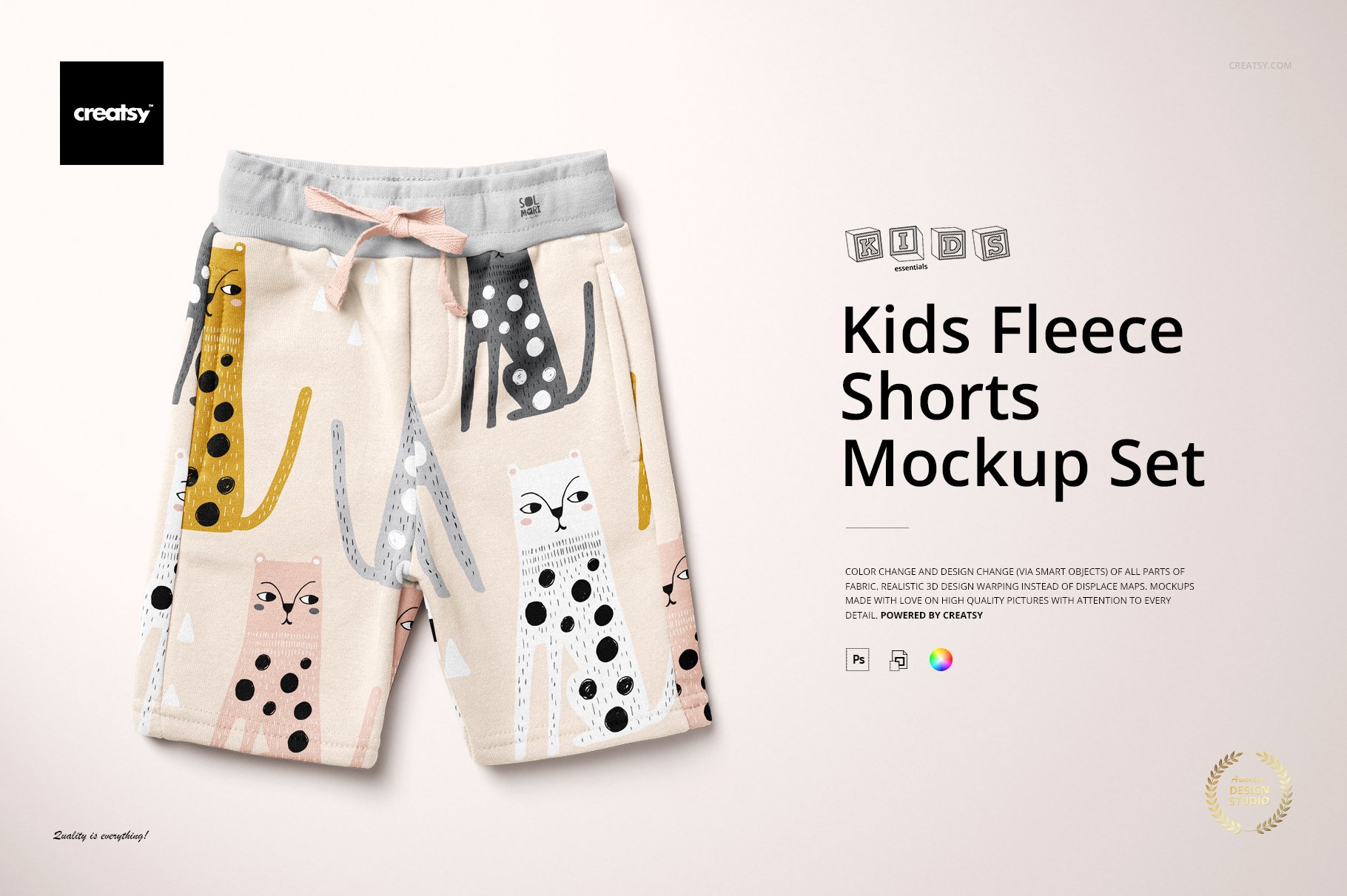 时尚儿童摇粒绒短裤印花图案设计展示贴图样机模板套装 Kids Fleece Shorts Mockup Set_img_2