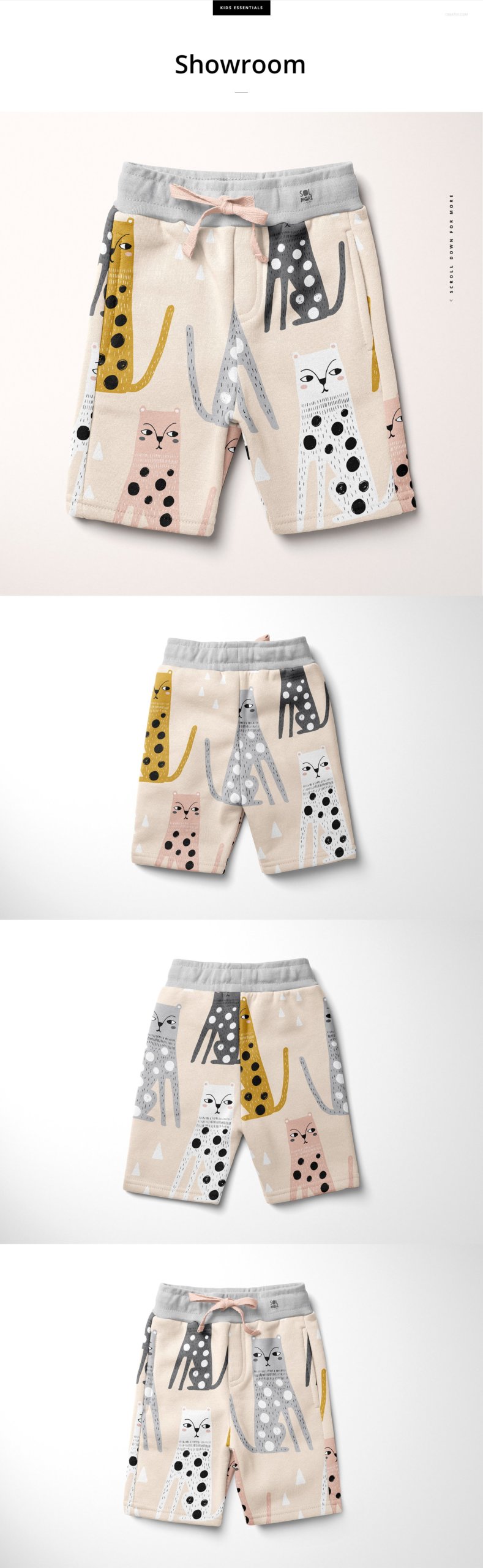 时尚儿童摇粒绒短裤印花图案设计展示贴图样机模板套装 Kids Fleece Shorts Mockup Set_img_2