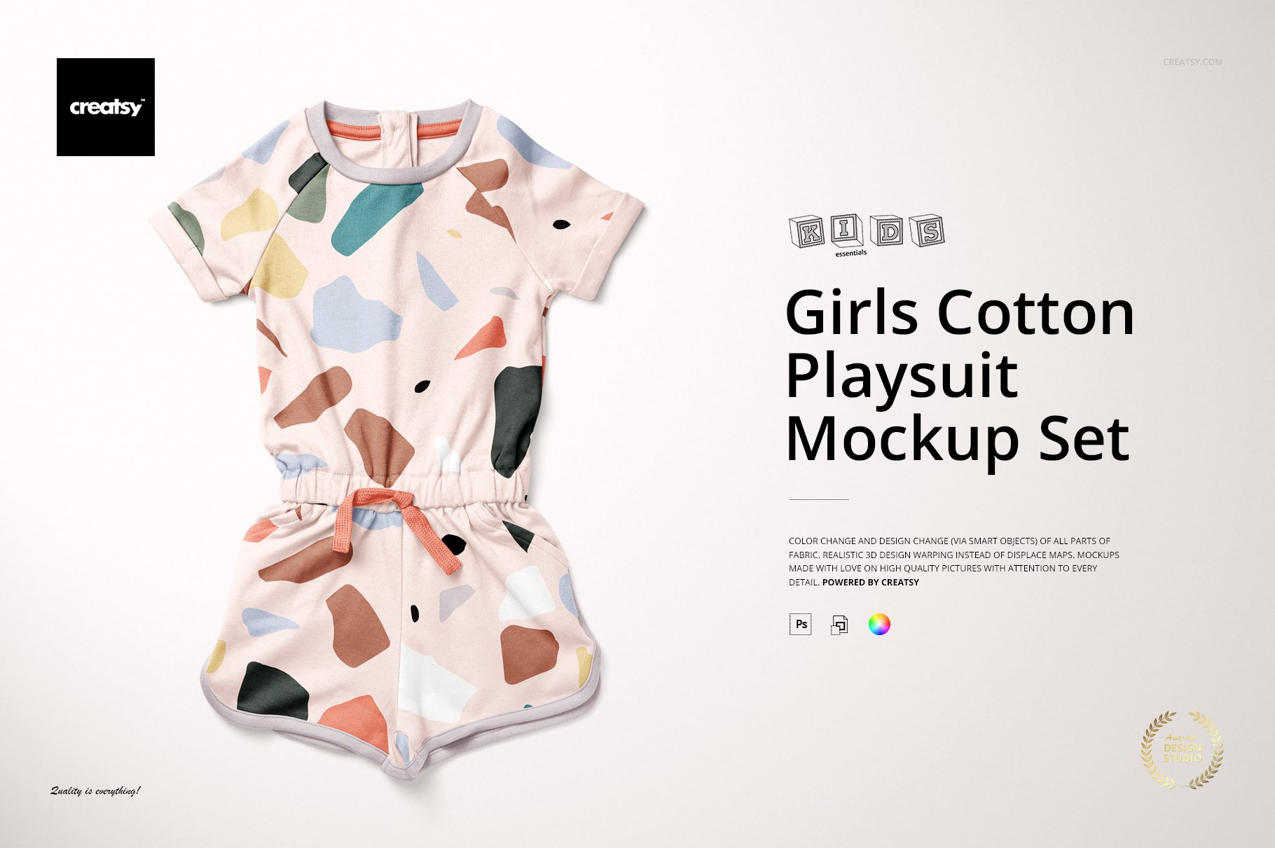 女婴棉质连身衣印花图案设计展示样机套装 Girls Cotton Playsuit Mockup Set_img_2