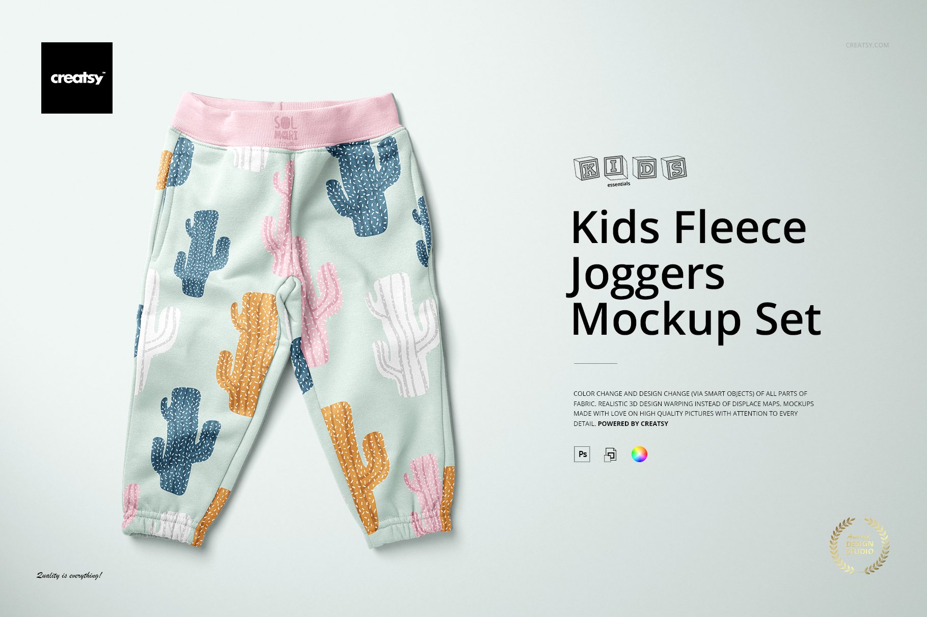 儿童摇粒绒长裤印花图案设计展示样机合集 Kids Fleece Joggers Mockup Set_img_2