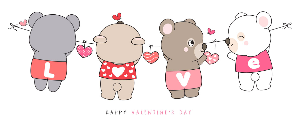 情人节主题卡通动物心形矢量设计素材 Cute Funny Doodle Animals For Valentine