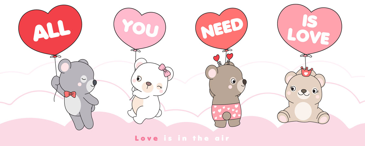 情人节主题卡通动物心形矢量设计素材 Cute Funny Doodle Animals For Valentine