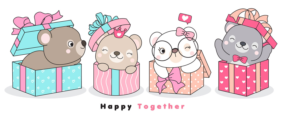 情人节主题卡通动物心形矢量设计素材 Cute Funny Doodle Animals For Valentine